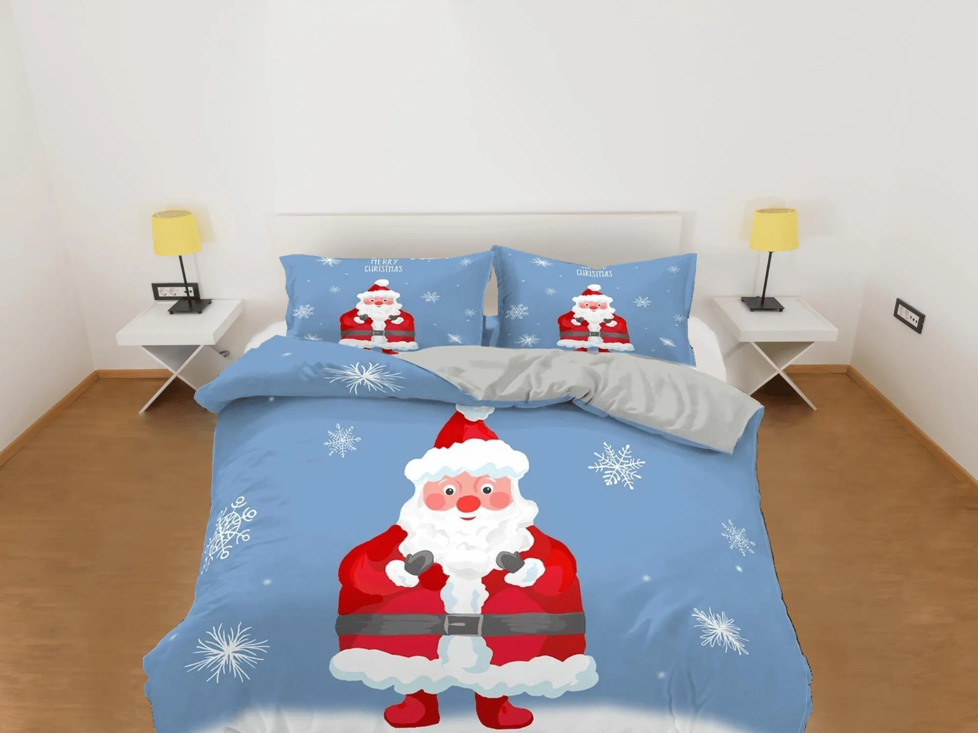 Santa Claus Christmas blue bedding & pillowcase holiday gift duvet cover king queen full twin toddler bedding baby Christmas farmhouse decor