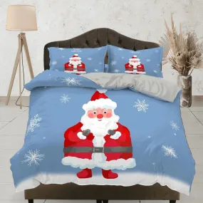 Santa Claus Christmas blue bedding & pillowcase holiday gift duvet cover king queen full twin toddler bedding baby Christmas farmhouse decor