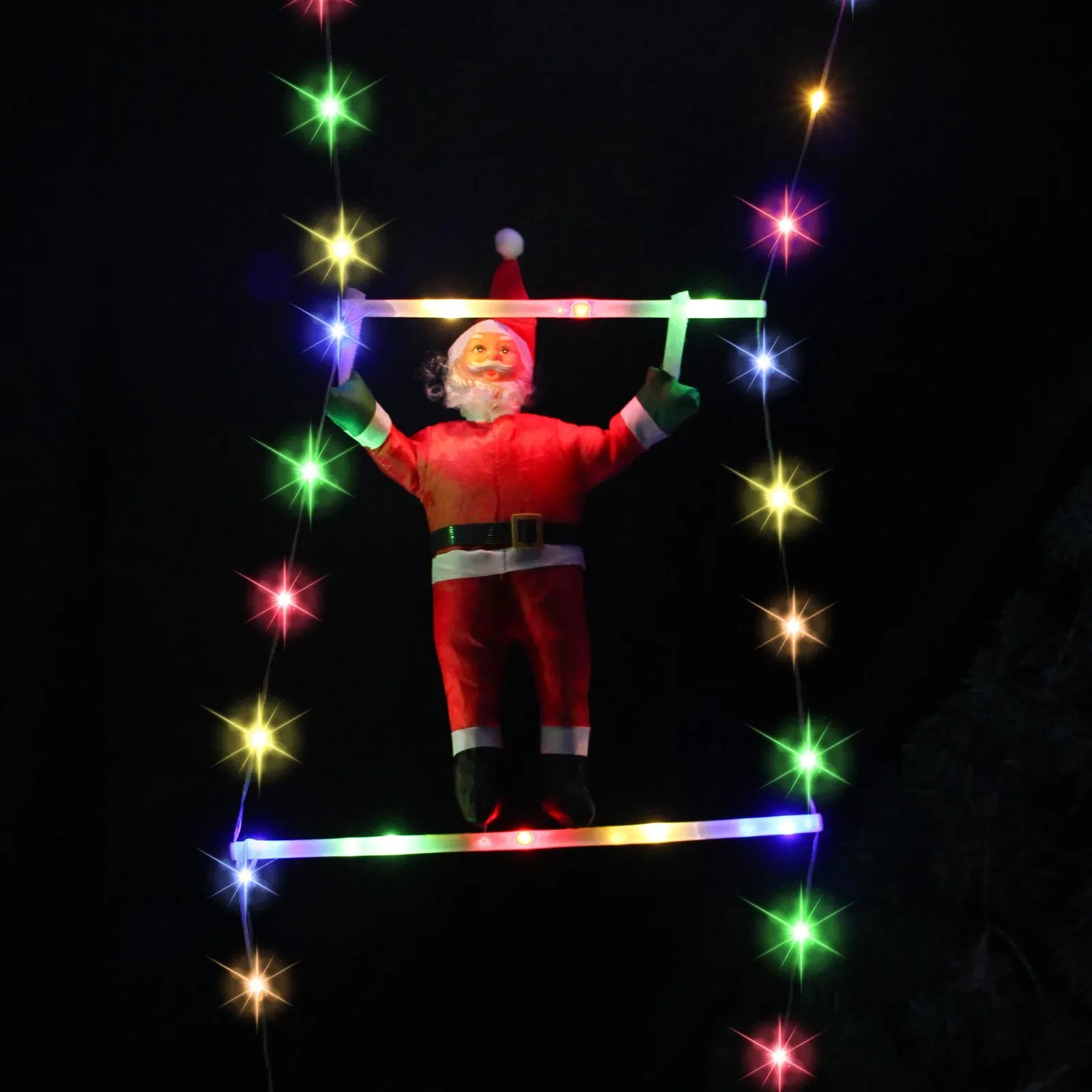 Santa Claus Climbing Ladder with LED String Lights – Festive Christmas Decor for Home, Window & Tree