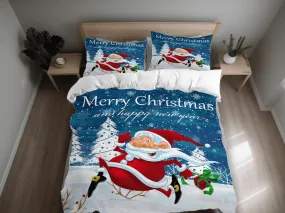 Santa Claus white Christmas bedding, pillowcase holiday gift duvet cover king queen full twin toddler bedding baby Christmas farmhouse decor