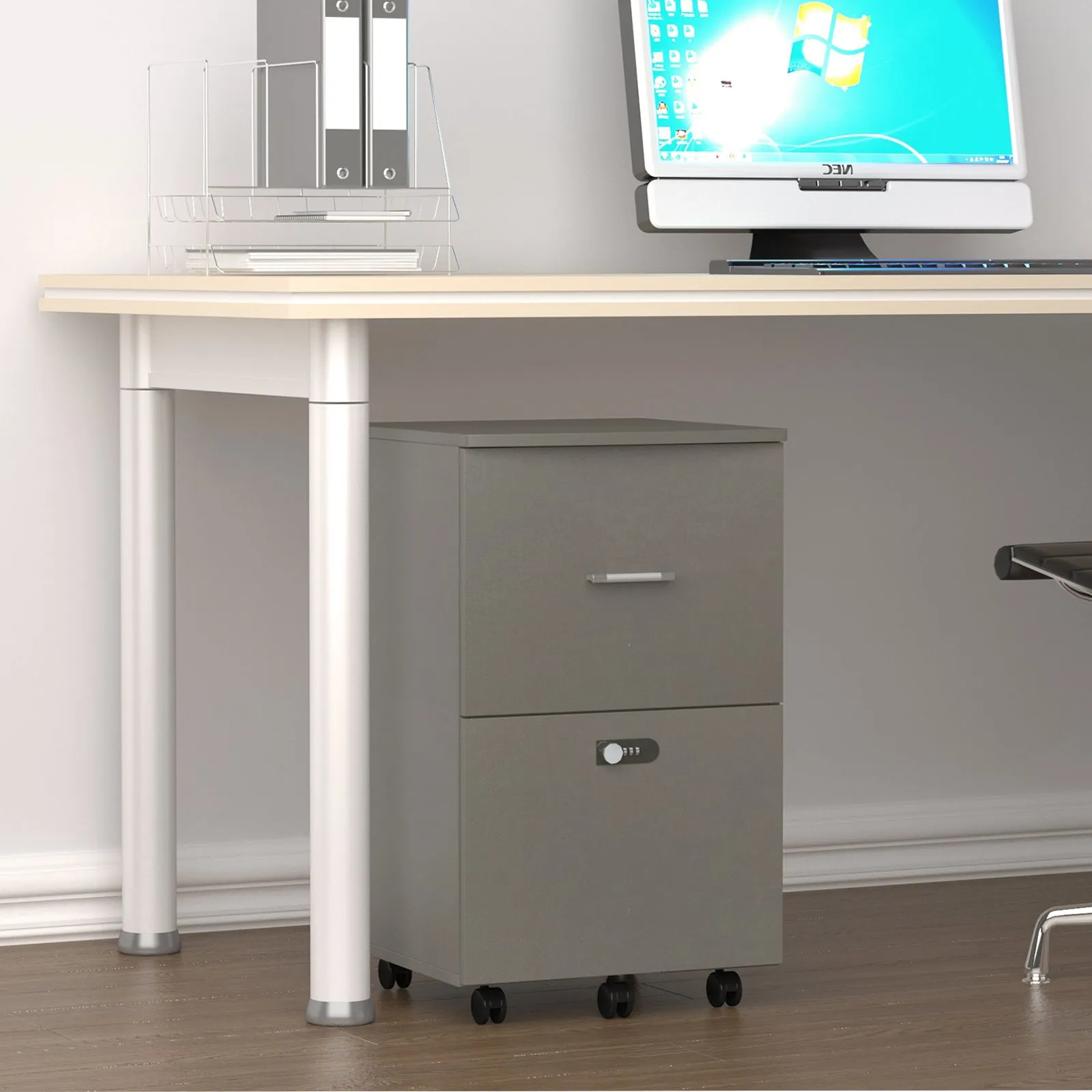 Secure File Cabinet - White Gray