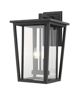 Seoul 2-Light Outdoor Wall Sconce in Black with Clear Glass