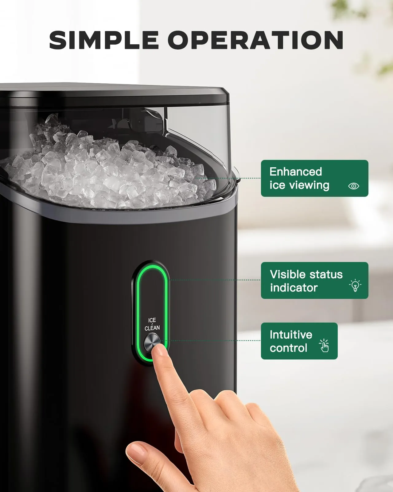 Silonn Nugget Ice Maker Countertop, Pebble Ice Maker with Soft Chewable Ice, One-Click Operation Ice Machine with Self-Cleaning, 33lbs/24H for Home,Kitchen,Office