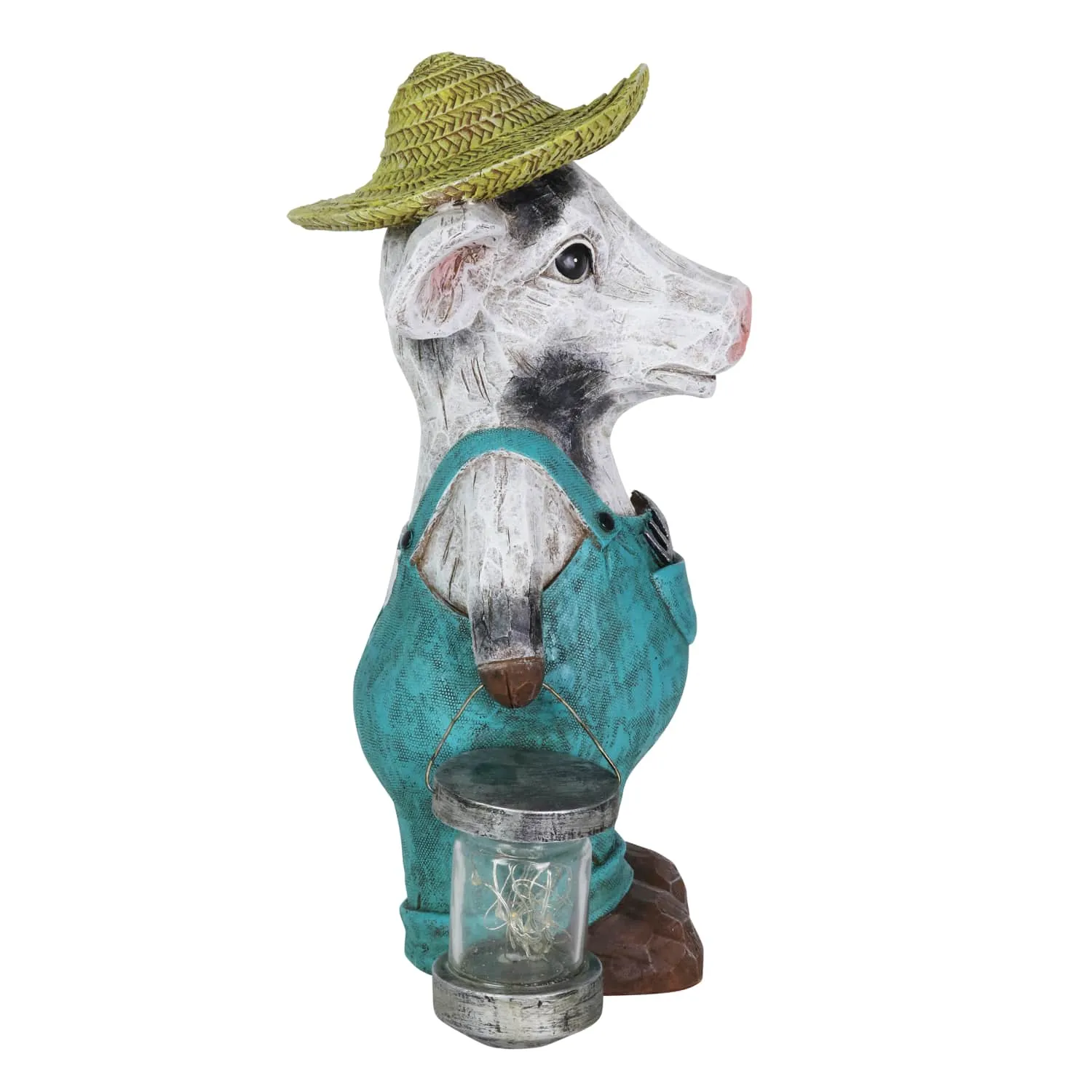 Solar Rustic Farmhouse Cow with Firefly Jars Statuary, 12.5 Inches