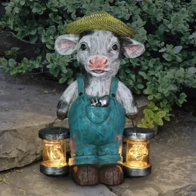 Solar Rustic Farmhouse Cow with Firefly Jars Statuary, 12.5 Inches