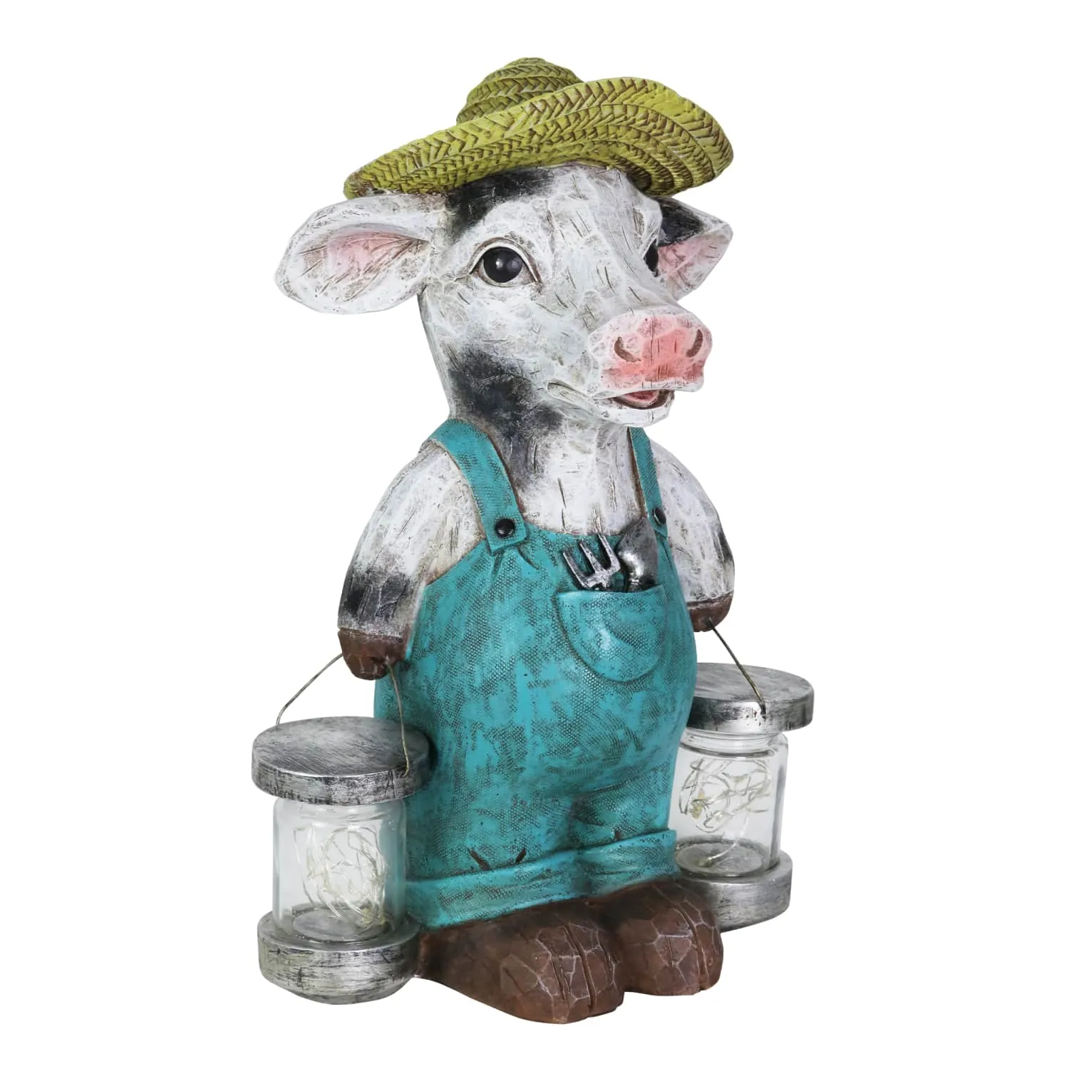 Solar Rustic Farmhouse Cow with Firefly Jars Statuary, 12.5 Inches