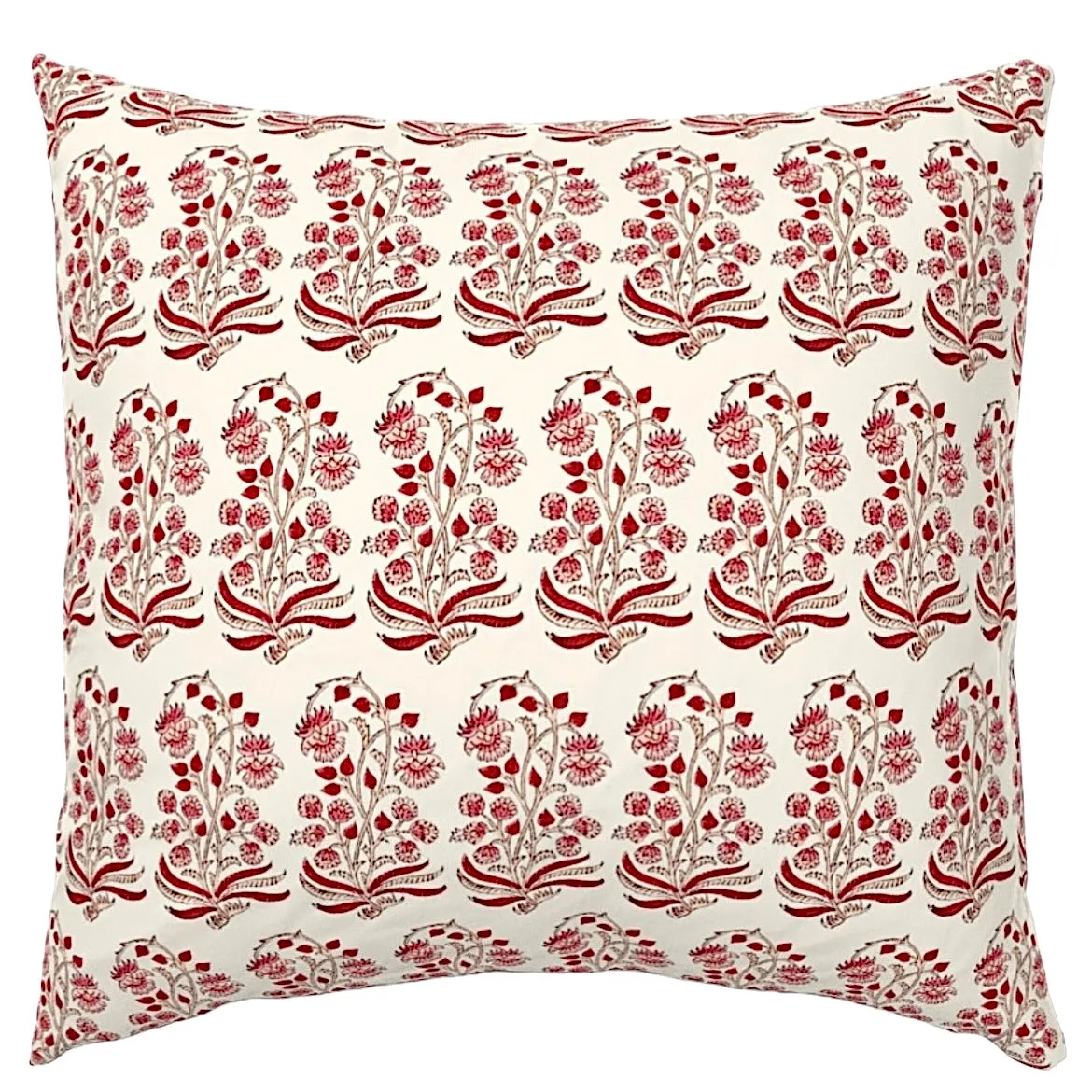 Sorbet: Coral Pink and Orange Block Printed Floral Canvas Pillow Cover: Available in 10 Sizes