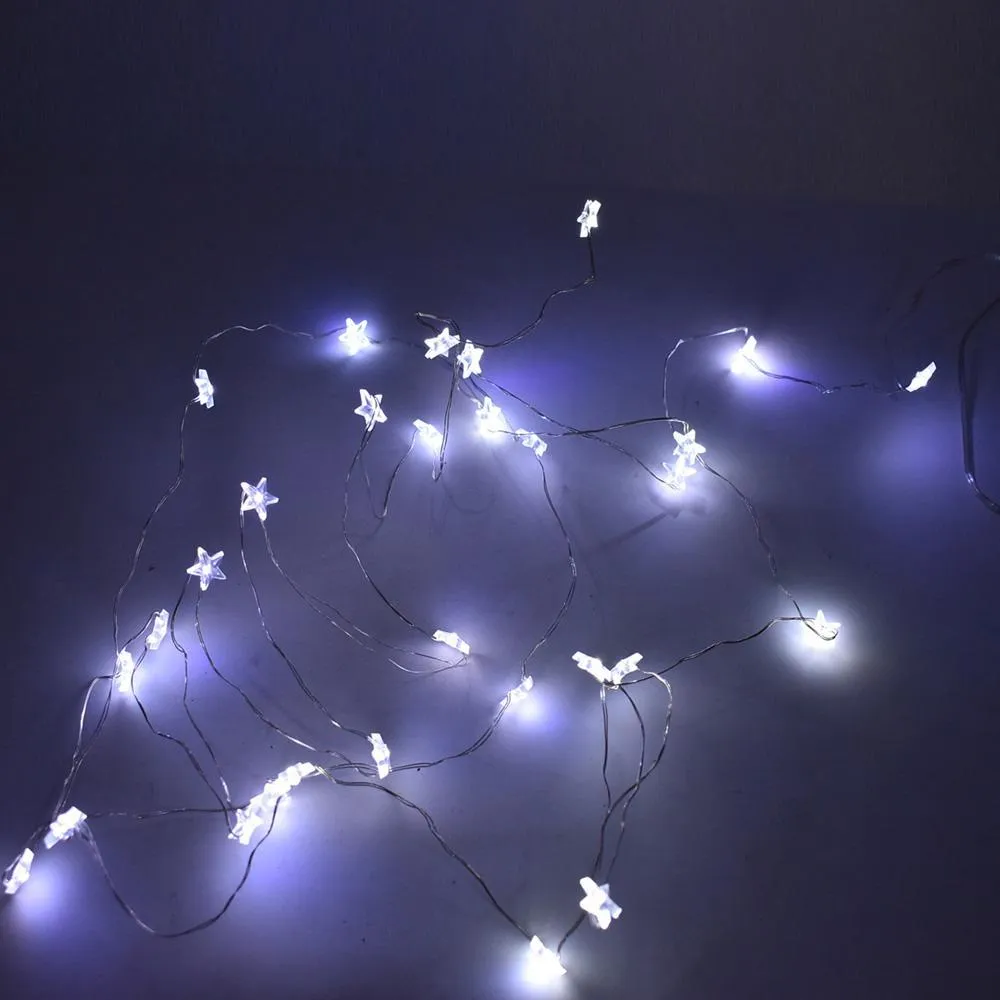 Star Battery Operated Fairy String Lights, Cool White, 10-Feet, 30 LED