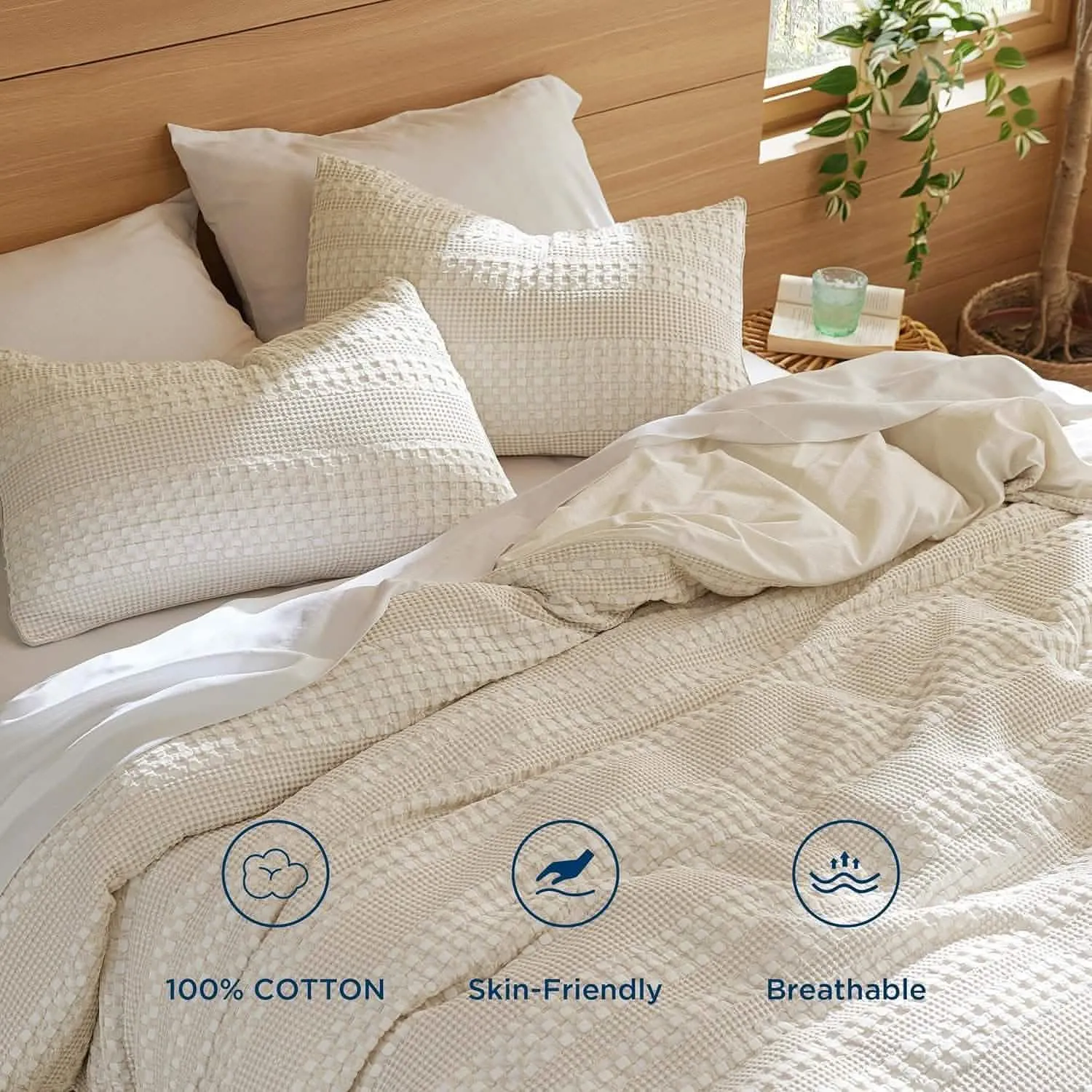 Stone-Washed Waffle Weave Duvet Cover Set