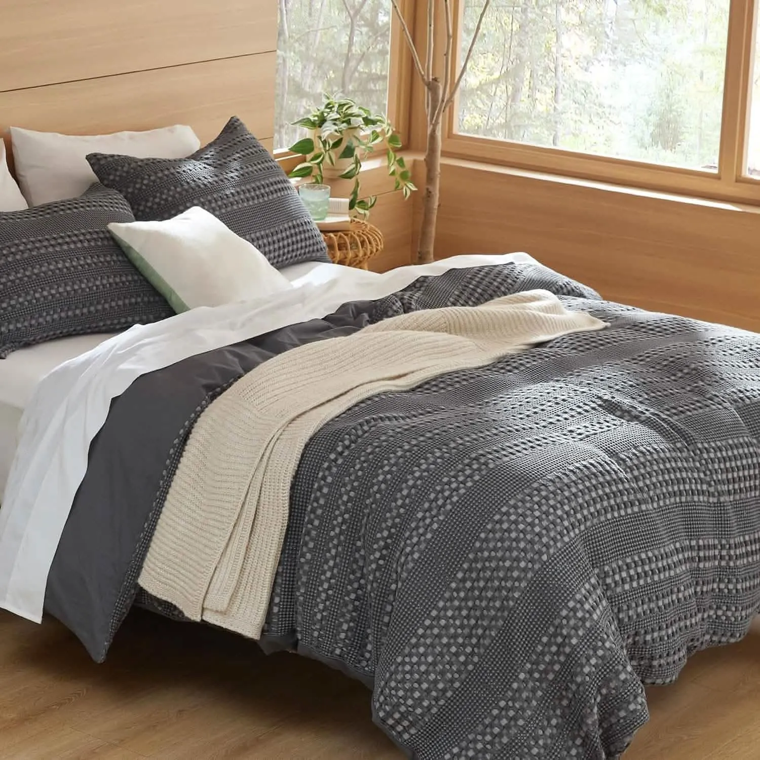 Stone-Washed Waffle Weave Duvet Cover Set