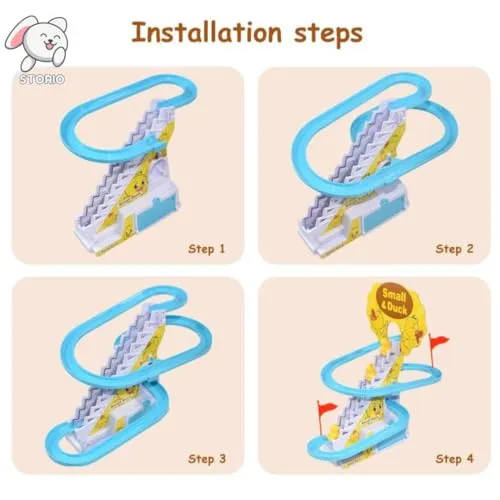 Storio Duck Slide Track Set Toys for Kids - Ducklings Stair Climbing Toys for Kids, Escalator Toy with Lights and Music with 6 Ducks