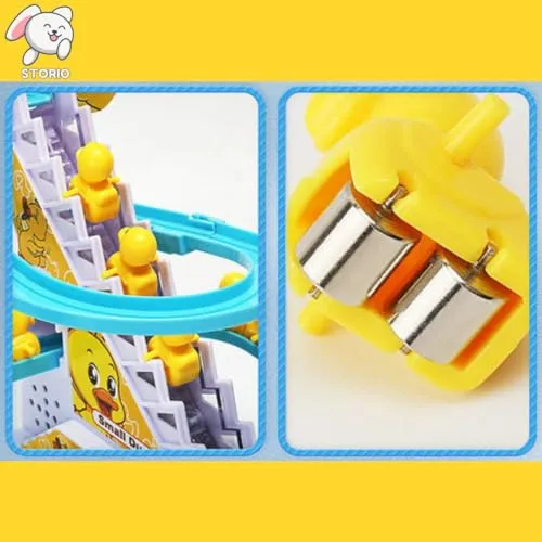 Storio Duck Slide Track Set Toys for Kids - Ducklings Stair Climbing Toys for Kids, Escalator Toy with Lights and Music with 6 Ducks