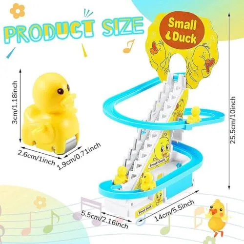 Storio Duck Slide Track Set Toys for Kids - Ducklings Stair Climbing Toys for Kids, Escalator Toy with Lights and Music with 6 Ducks