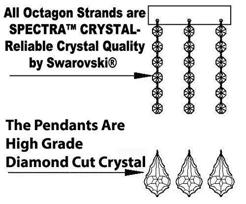 Swarovski Crystal Trimmed Chandelier Lighting Chandeliers H52" X W46" Dressed with Large, Luxe Crystals - Great for the Foyer, Entry Way, Living Room, Family Room & More w/Black Shades - A83-B90/CS/BLACKSHADES/52/2MT/24 1SW