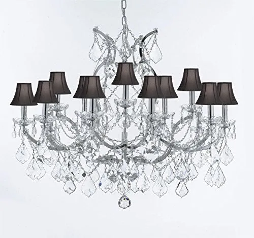 Swarovski Crystal Trimmed Chandelier Maria Theresa Chandelier Lighting Crystal Chandeliers H28 "X W37" Chrome Finish Great For The Dining Room Living Room Entryway / Foyer With Black Shades - J10-Sc/Blackshade/B62/Chrome/26050/15 1Sw