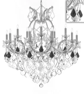 Swarovski Crystal Trimmed Maria Theresa Chandelier Crystal Lighting Chandeliers Lights Fixture Pendant Ceiling Lamp for Dining room, Entryway , Living room H38"X W37" - Dressed with Jet Black Crystal - A83-B97/SILVER/21510/15 1SW