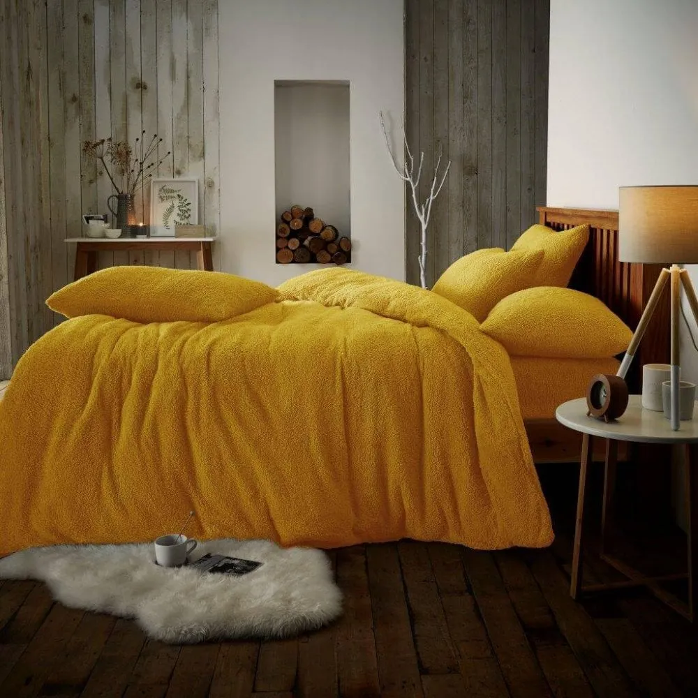 Teddy Fleece Snuggle Ochre Duvet Set - Single/Double/King