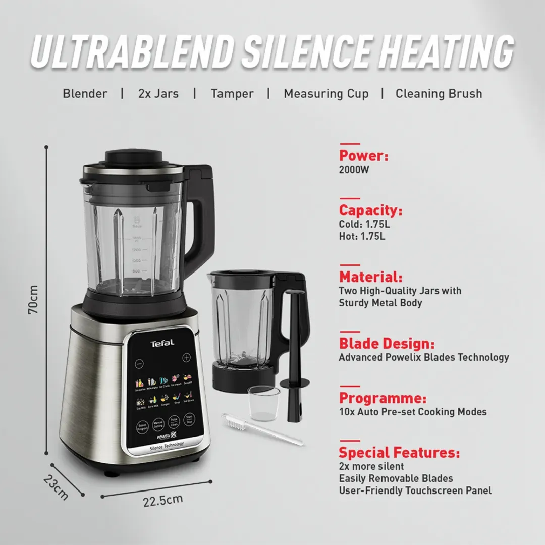 Tefal BL98S 1.75L Ultrablend Silence Heating High Speed Blender