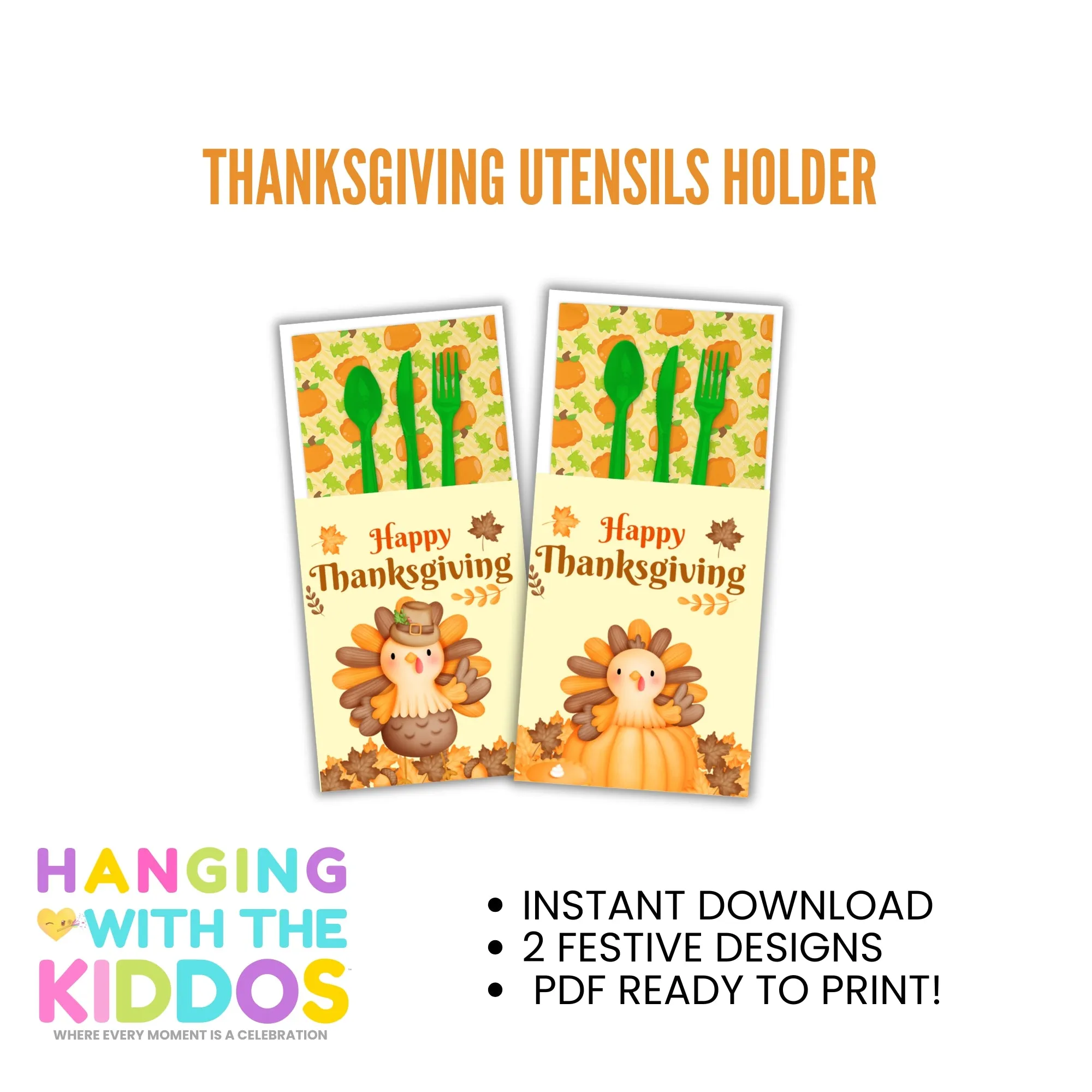 Thanksgiving Utensils Holder - Printable Cutlery Organizer | Thanksgiving Decor