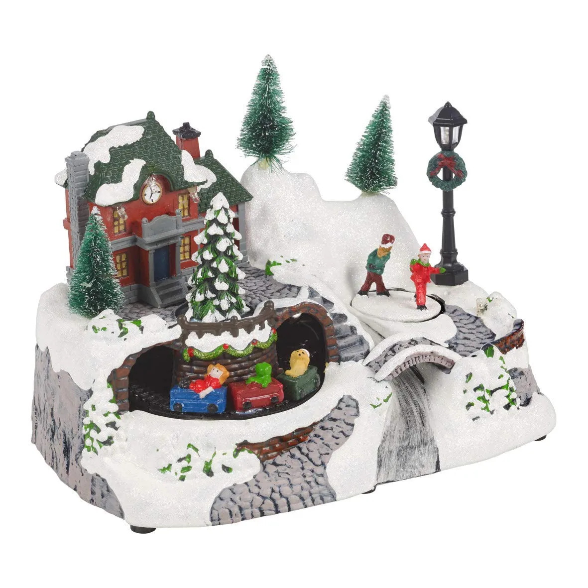 The Christmas Workshop 82800 Animated Train & Ice Skating Ornament / Light Up Christmas Decoration / 10 x Multi-Coloured LED Lights / 24cm x 16cm x 17cm