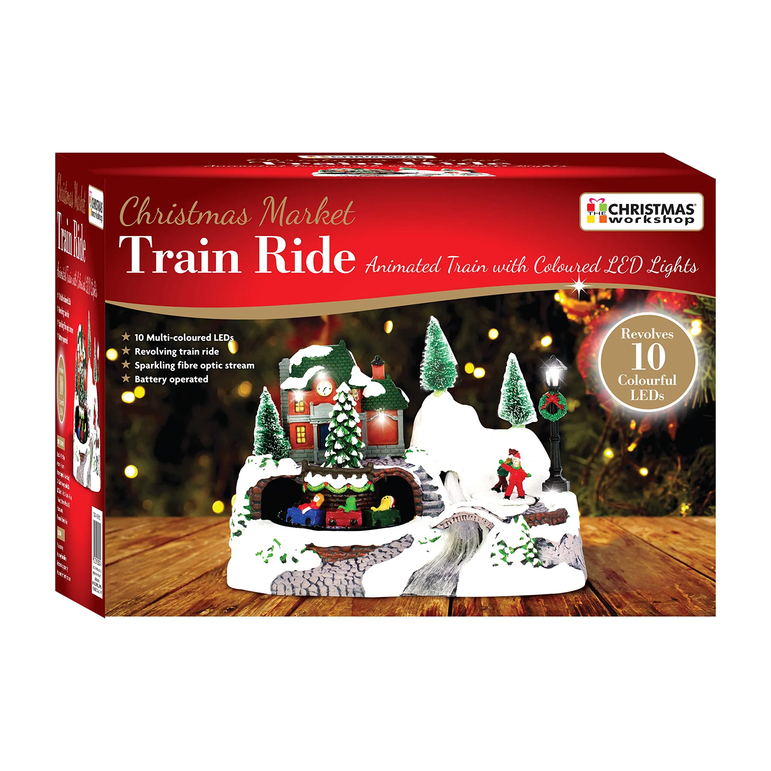 The Christmas Workshop 82800 Animated Train & Ice Skating Ornament / Light Up Christmas Decoration / 10 x Multi-Coloured LED Lights / 24cm x 16cm x 17cm