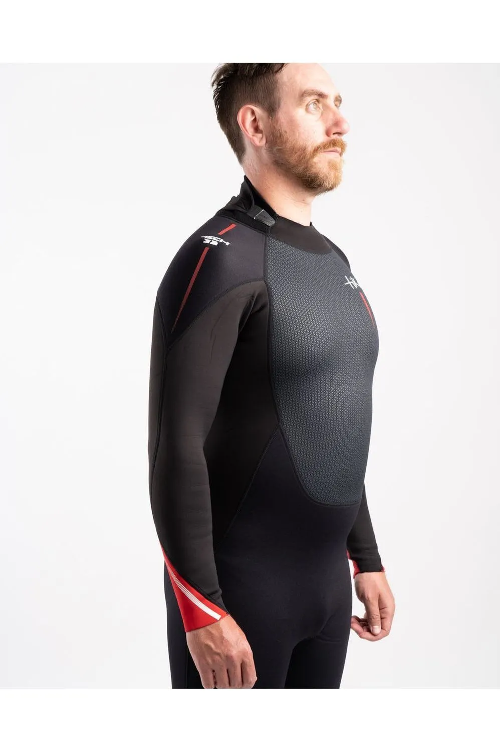 Tiki Tech 3/2 Steamer Wetsuit With Back Zip In Black & Red