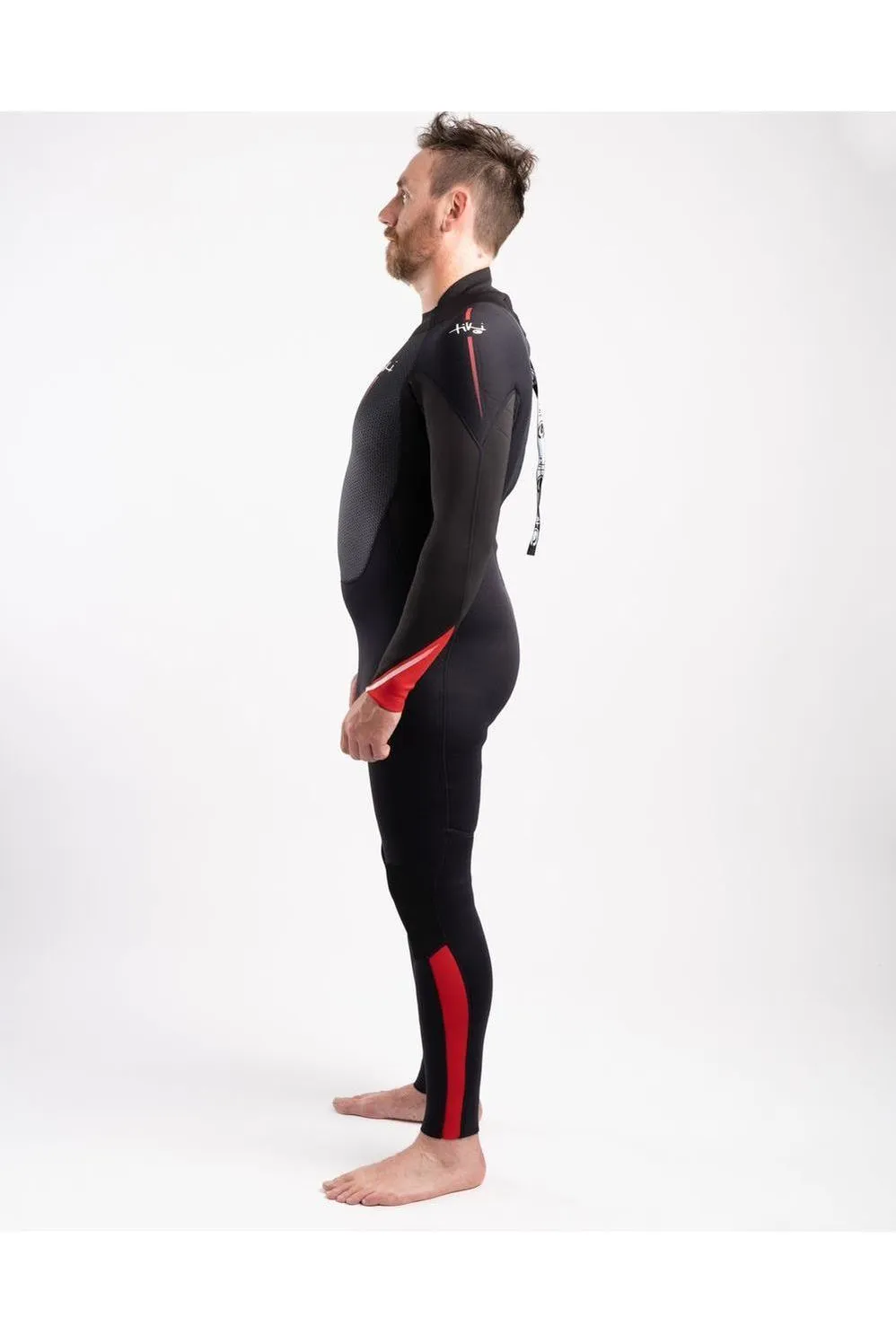 Tiki Tech 3/2 Steamer Wetsuit With Back Zip In Black & Red