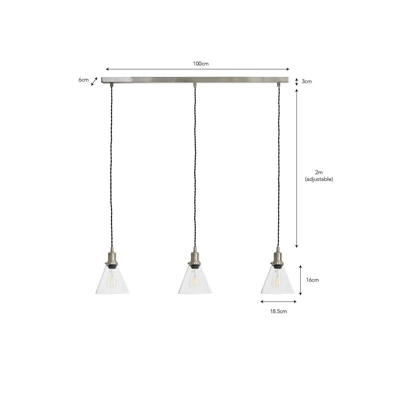 Trio of Hoxton Cone Pendant Light - Satin Nickel