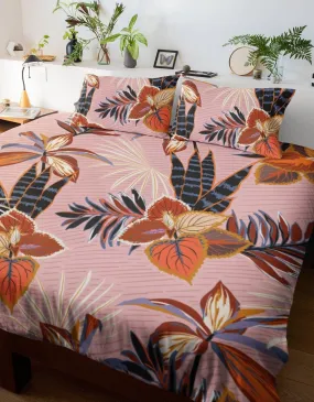 Tropical Theme Duvet Cover Set with Pillow Case | Peach Pink Bedding Set Full