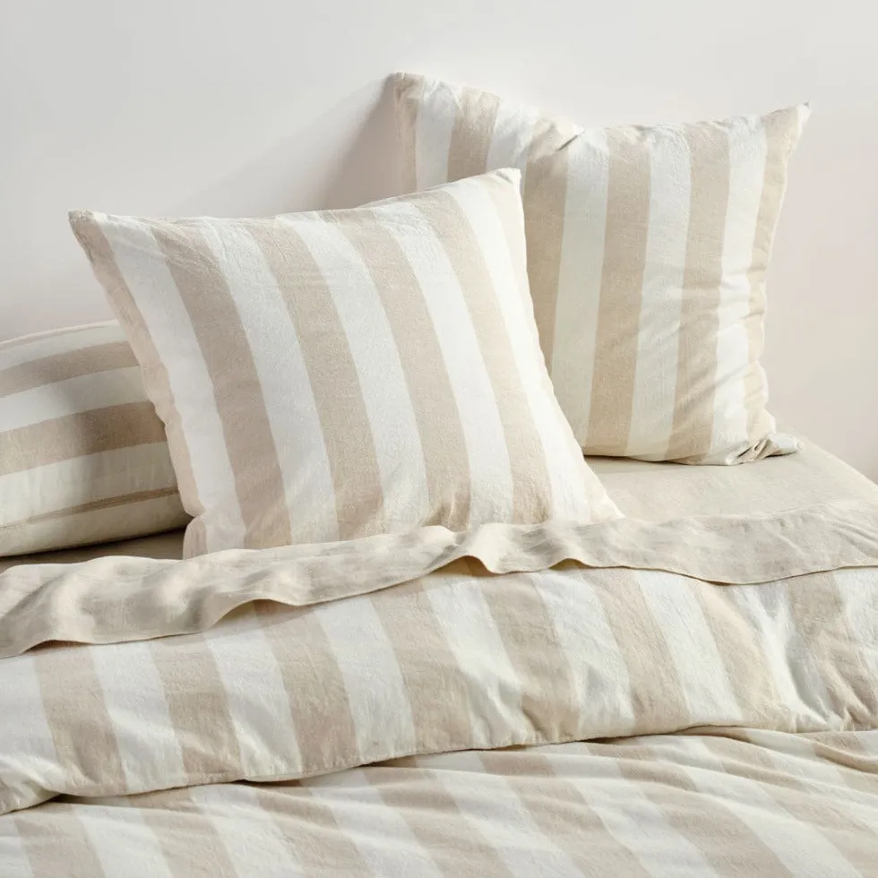 Vintage Stripe Natural European Pillowcase by Linen House