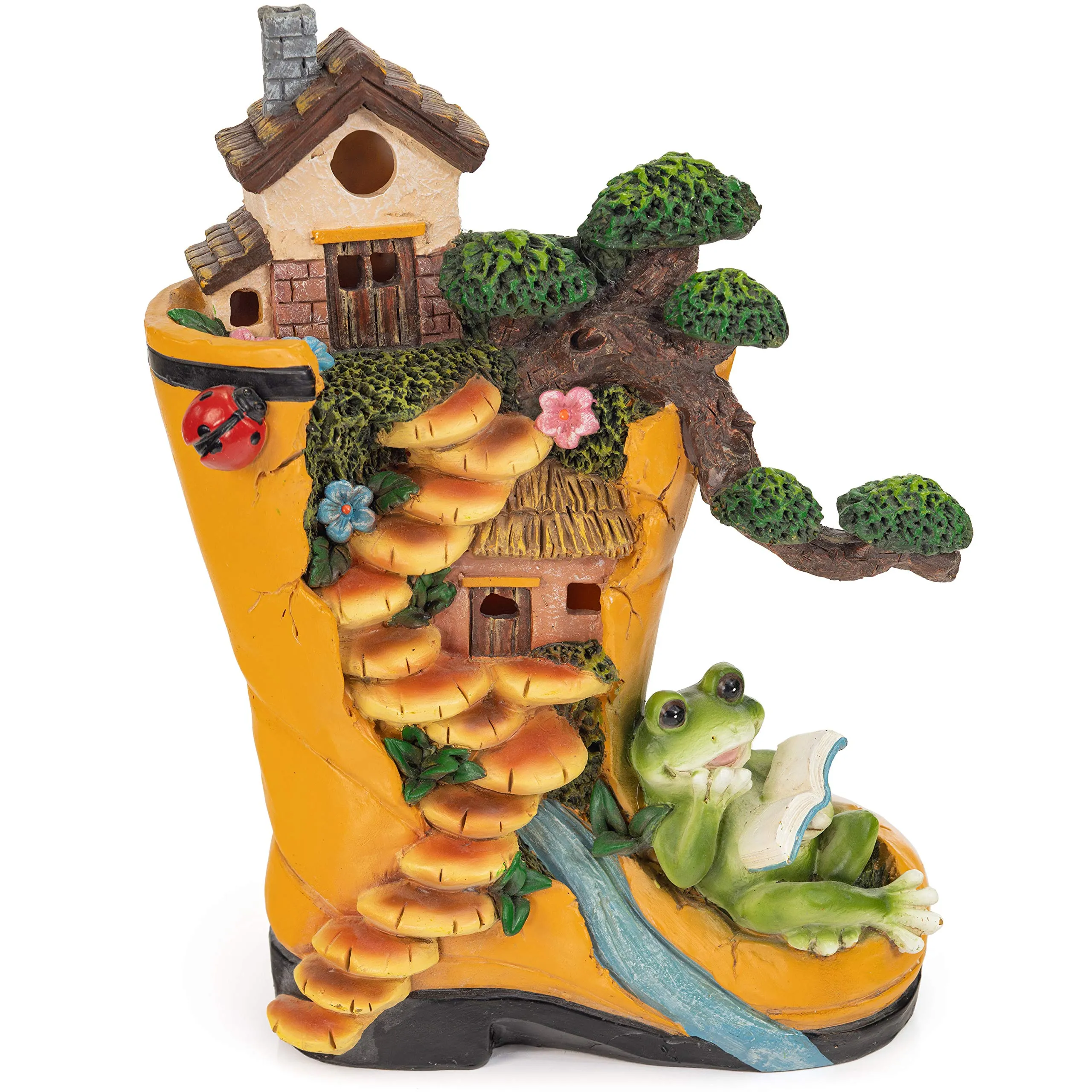 VP Home Enchanted Rainboot Fairy House Reading Frog Solar Powered LED Outdoor Decor Garden