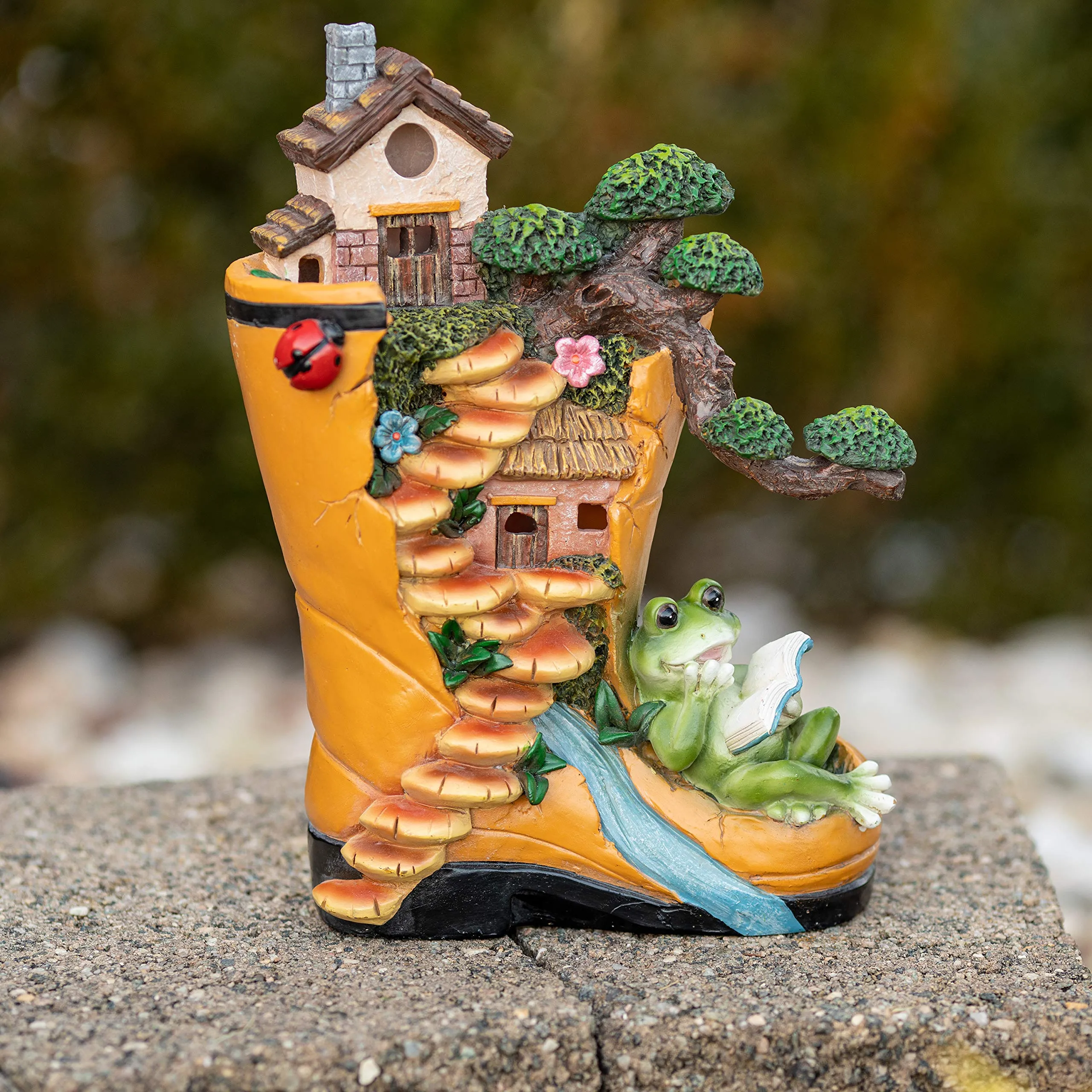 VP Home Enchanted Rainboot Fairy House Reading Frog Solar Powered LED Outdoor Decor Garden