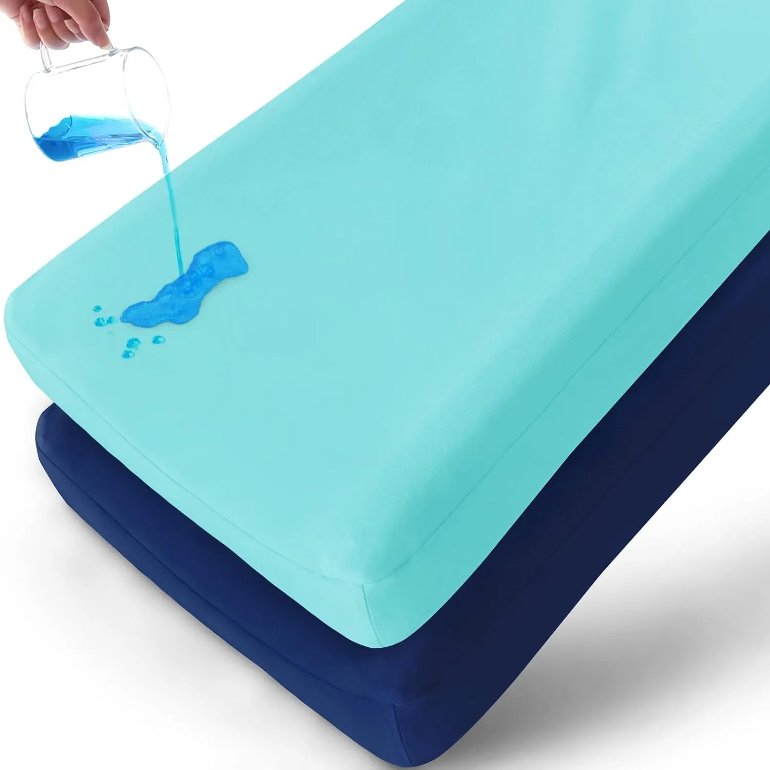 Waterproof Changing Pad Cover - 2 Pack, Ultra-Soft Microfiber, Smooth & Breathable, Aqua & Navy