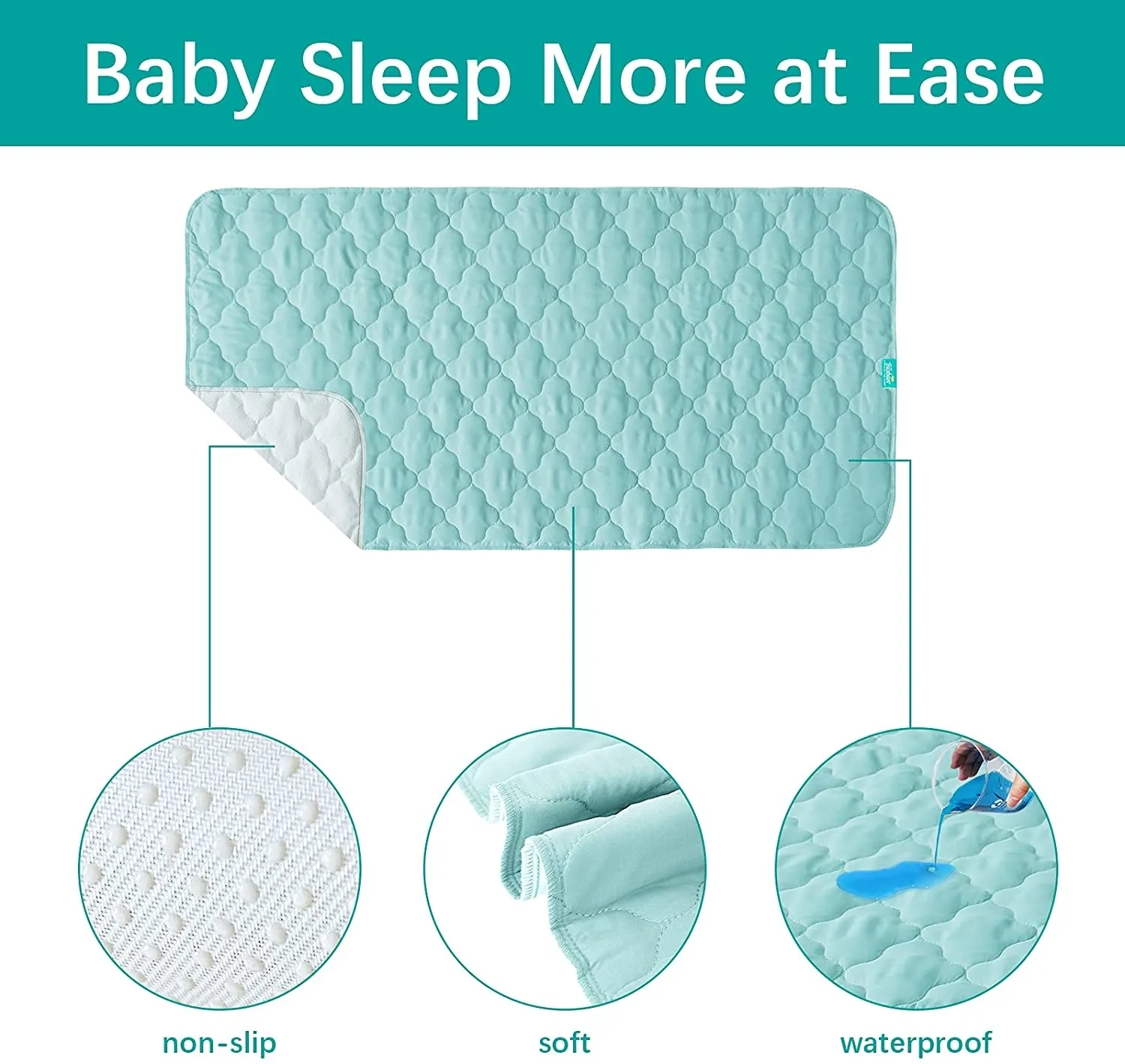 Waterproof Crib Mattress Protector Pad | Bed Pad Mat - 52" x 28", Anti Slip & Durable, Aqua