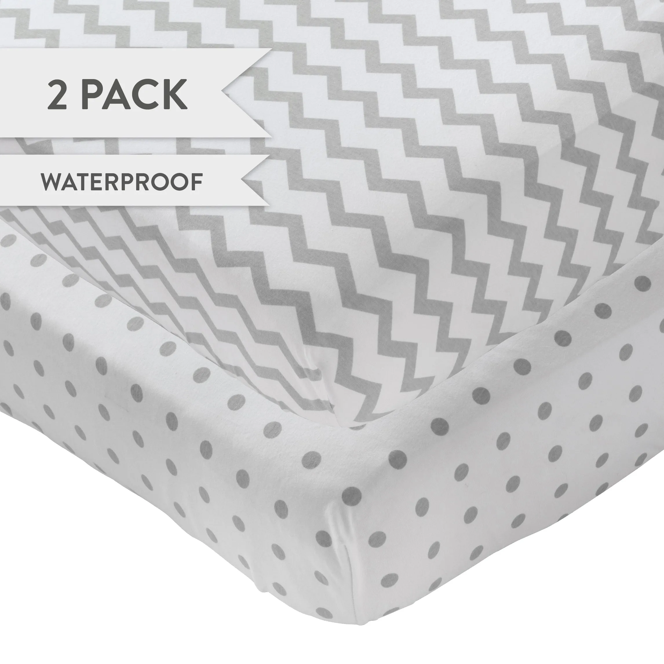 Waterproof Crib Sheet Set - Grey Chevron & Polka Dot