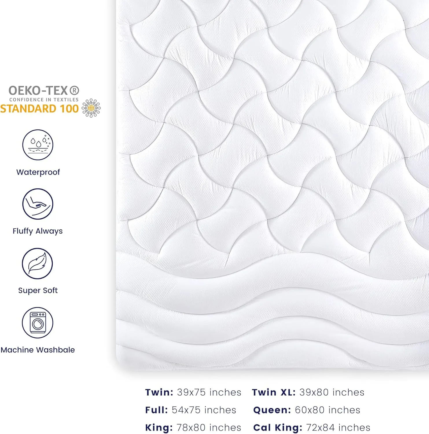 Waterproof Extra Thick Cooling Mattress Topper Mattress Pad Deep Pockets White and Grey