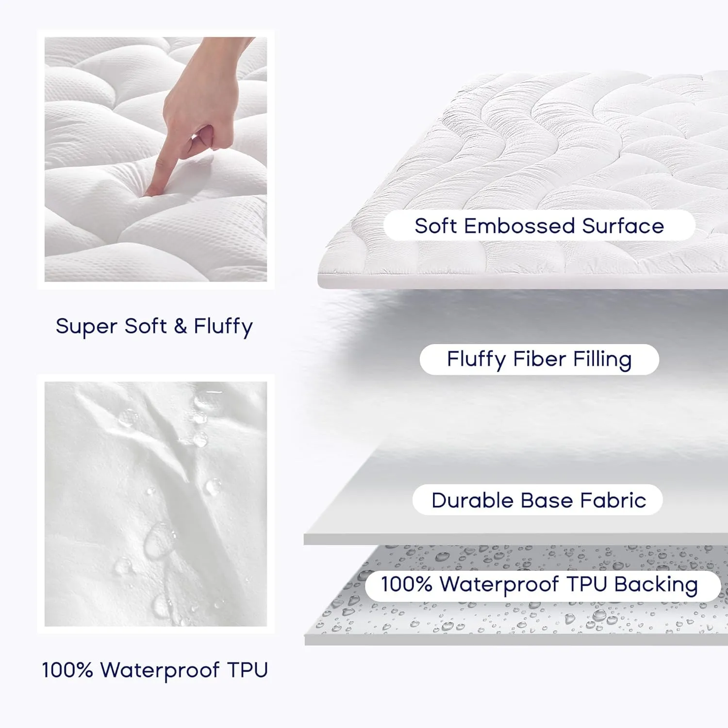 Waterproof Extra Thick Cooling Mattress Topper Mattress Pad Deep Pockets White and Grey