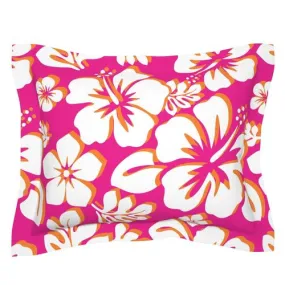 White and Orange Hawaiian Hibiscus Flowers on White Pillow Sham