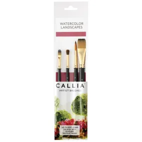 Willow Wolfe Callia Artist Watercolour Landscapes Brush Set Filbert Comb, Mini Mop, Round, Flat Wash